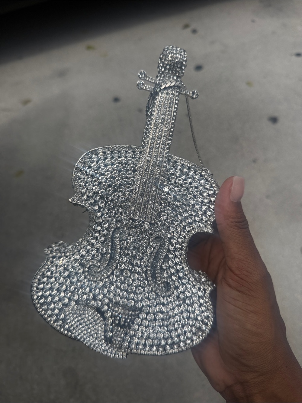 Rhinestone Violin-Shaped Evening Clutch - Silver